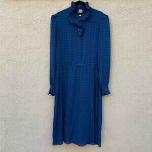 Vintage Blue Plaid Long Sleeve High Neck Dress 9 Luci Sellini